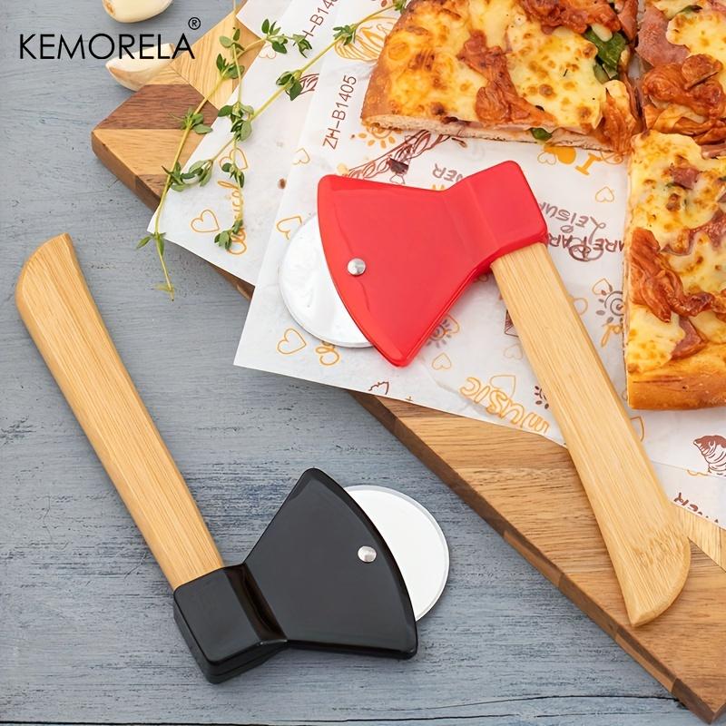 Stainless Steel Pizza Cutter with Wooden Handle Ax Knife Type Pastry Roller Single Wheel Scissor Design Kitchen Tool