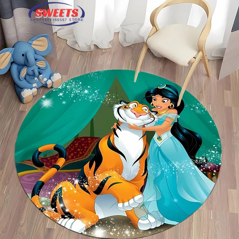 3D HD Princess Aladdin Cartoon Round Carpet, Living Room Bedroom Children's Room Comfort Rug, Non-Slip Durable Mat, Nice Gift
