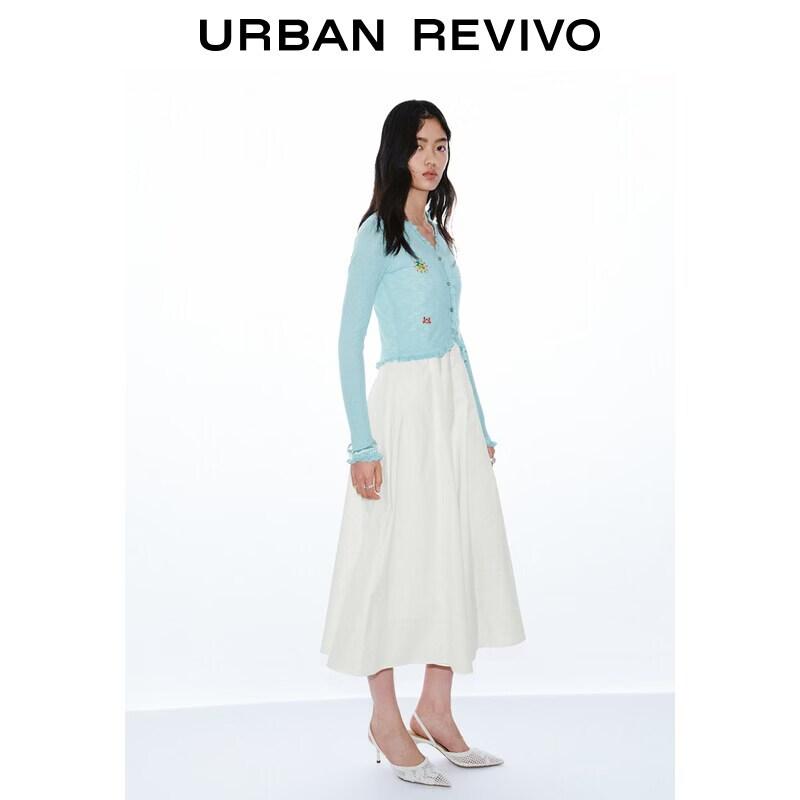 UR2026 Summer Embroidered Ruffle Knit Cardigan S