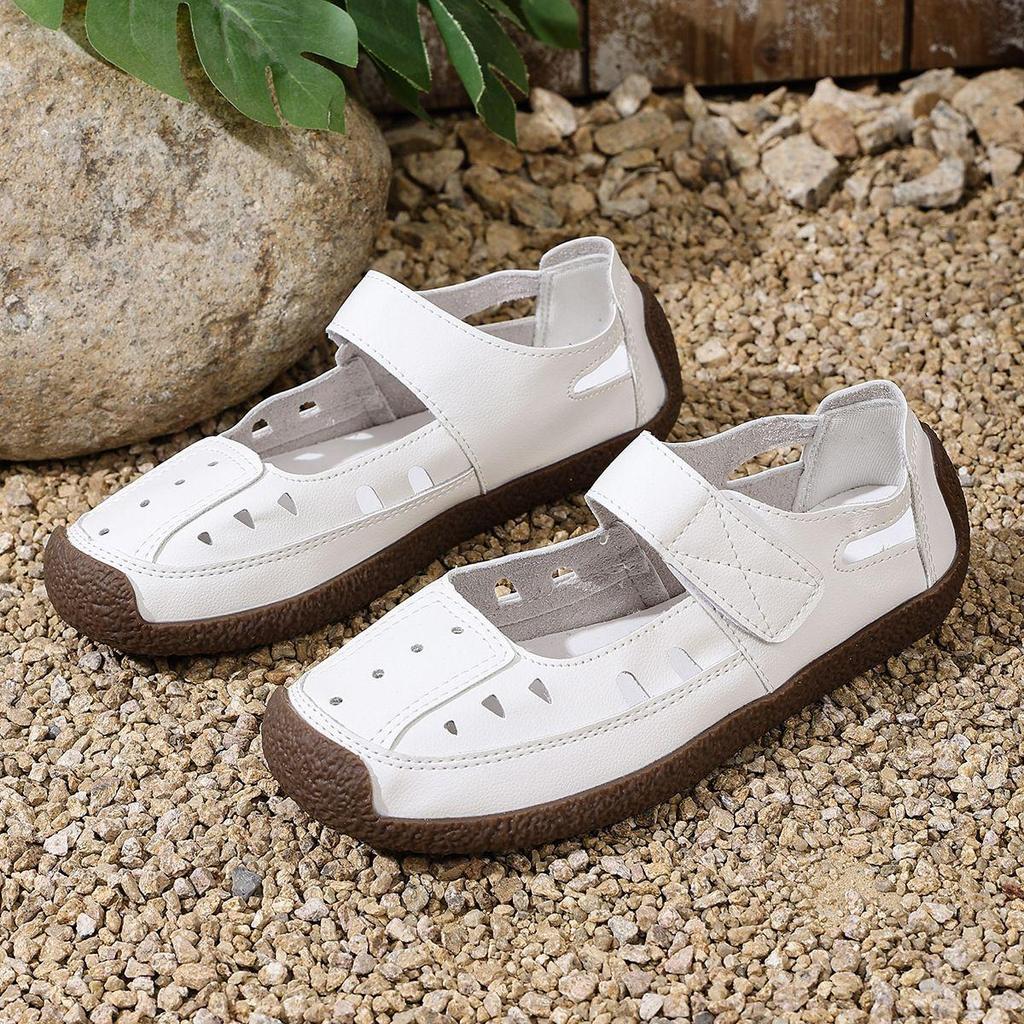 Sandali Estivi Artigianali Vintage Traforati per Donna, Scarpe Morbide da Mamma, Scarpe Casual da Donna con Velcro