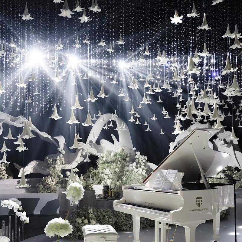 Lily Flower Ceiling Decor: Romantic White Crystal Arrangement for Weddings