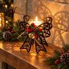 Holiday Home Decor Ornaments Black Metal Candle Holder Hollow Bow Sleigh Reindeer Bell Snowflake Tea Family Gathering Atmosphere Props Light