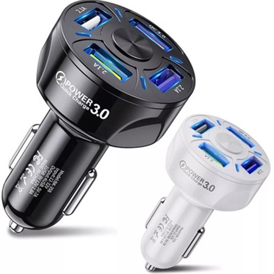 4 Ports USB Car Charger Adapter LED Display QC 3.0 Fast Charging for IOS Android