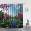 Spring Garden Landscape Shower Curtains Green Plants Flowers Creek Natural Scenery Bath Curtains Bathroom Decor With Hooks