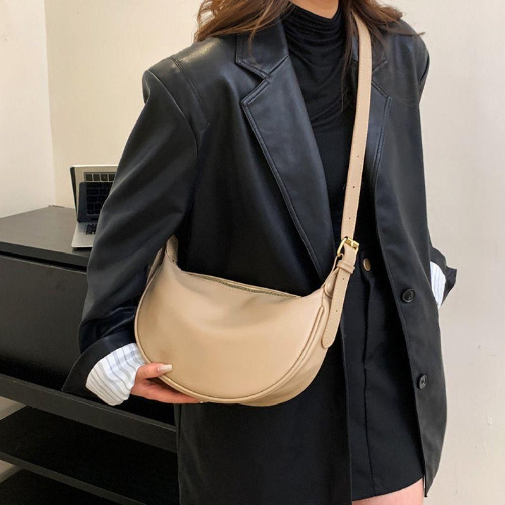 Zipper PU Leather Shoulder Bag Solid Color Underarm Dumpling Bag Vintage Crossbody Bags party