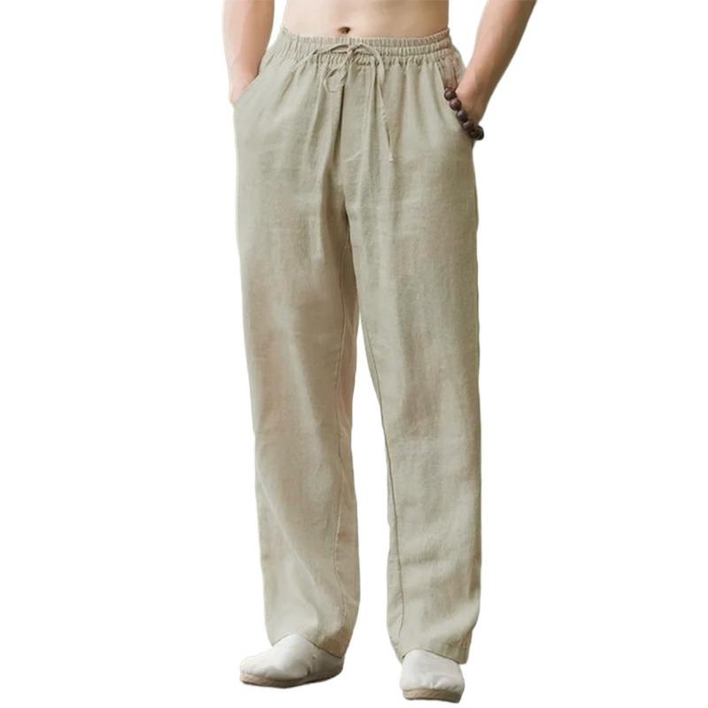 

Мужские пляжные брюки для бега, уличная одежда, хлопковые и льняные спортивные штаны, повседневные брюки, свободные летние длинные гавайские каникулы M легкие хаки