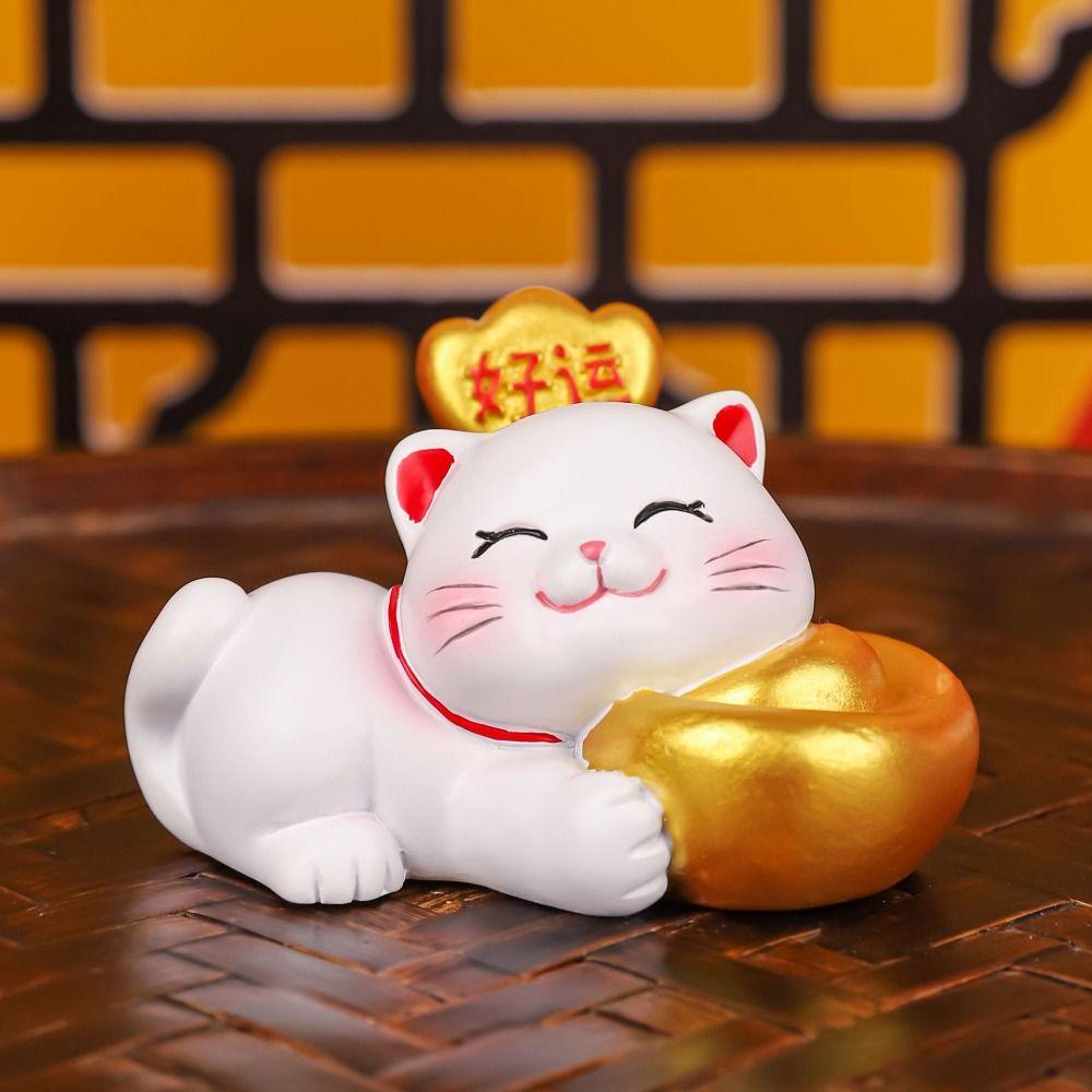 Cute Fortune Kitten Figurine Chinese Style Mini Cat Figurine Car Accessories