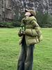 Green Warm Thickened Short Puffer Jacket with Adjustable Hem