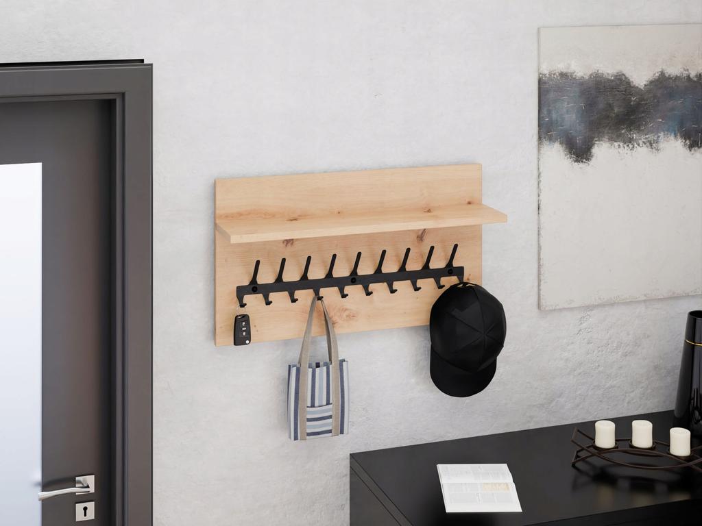 Wieszak Na Ubrania Loft 70 Cm - Czarny + Dąb Artisan, Solidny I Stylowy