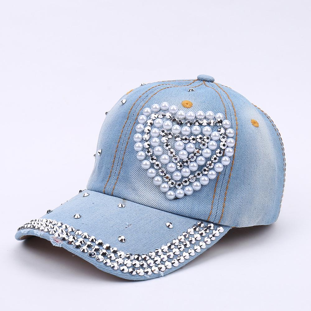 Women's Rhinestone Denim Baseball Cap - Paris Lettering Sun Hat