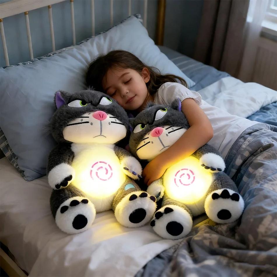 Stock Soothing New Breath Light Sound Cute Leering Cat Music Early Education Doll Stuffed Animals