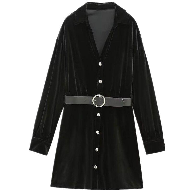

Fashion Style Winter New Women s Clothing Stylish Silm Velvet Shirt Style Dress 2026617 800 Black L