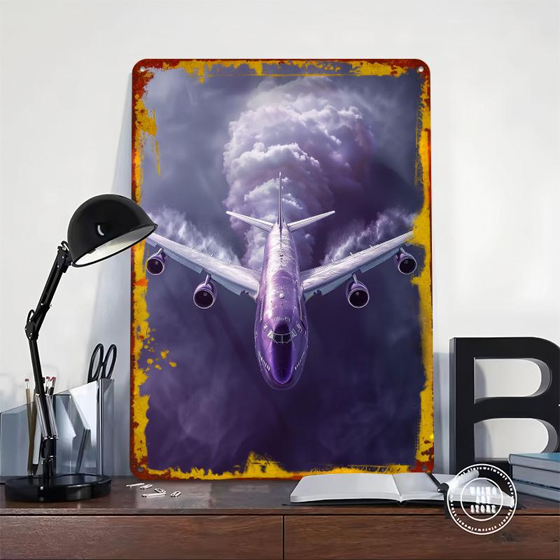 Purple Airplane On The Sky Metal Poster Customized Wall Art Retro Vintage Tinplate Signs for Decoration Garage Decorations Decor