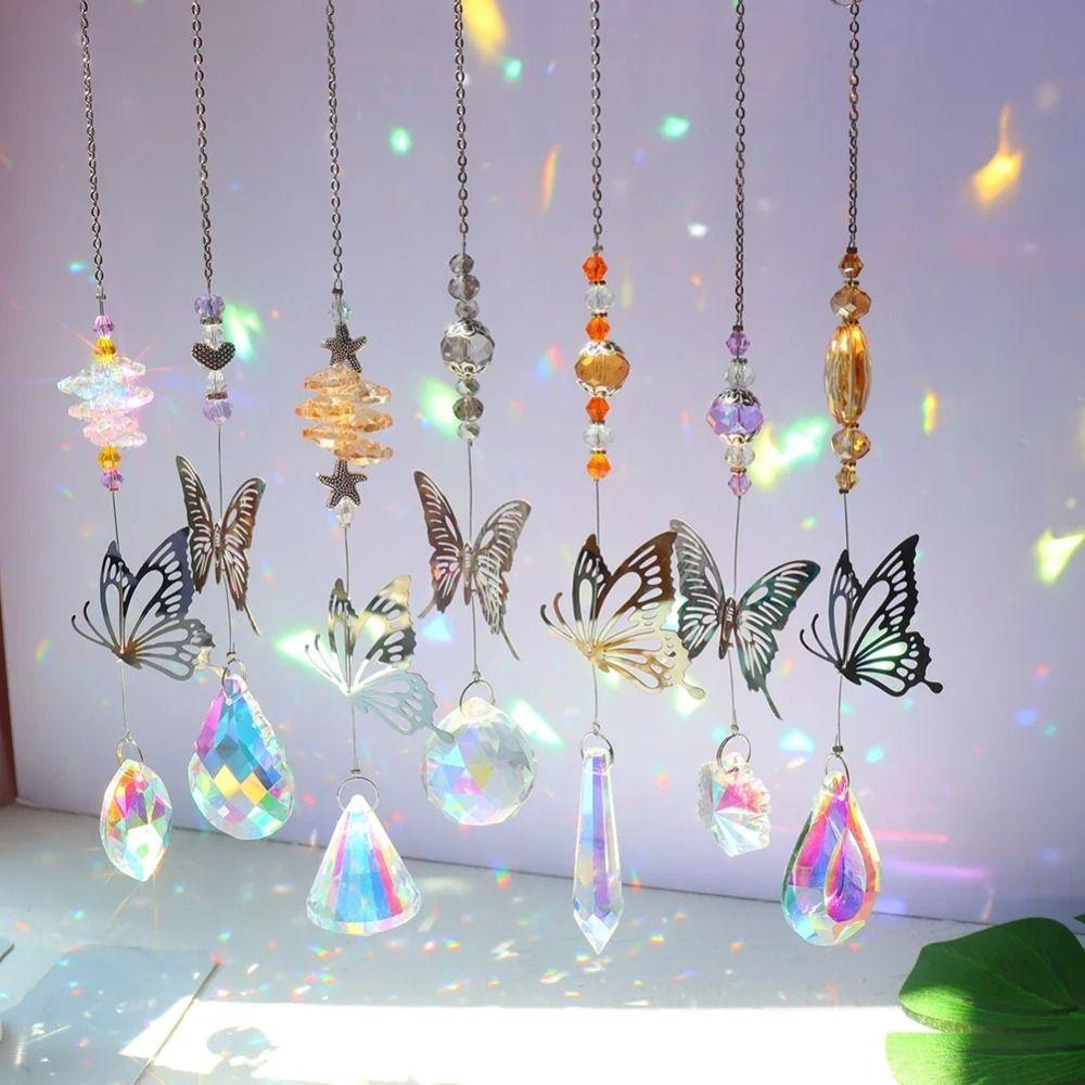 7Pcs Coloured Crystal Suncatcher Hanging Light Collection Pendant Wind Chime  Landscape