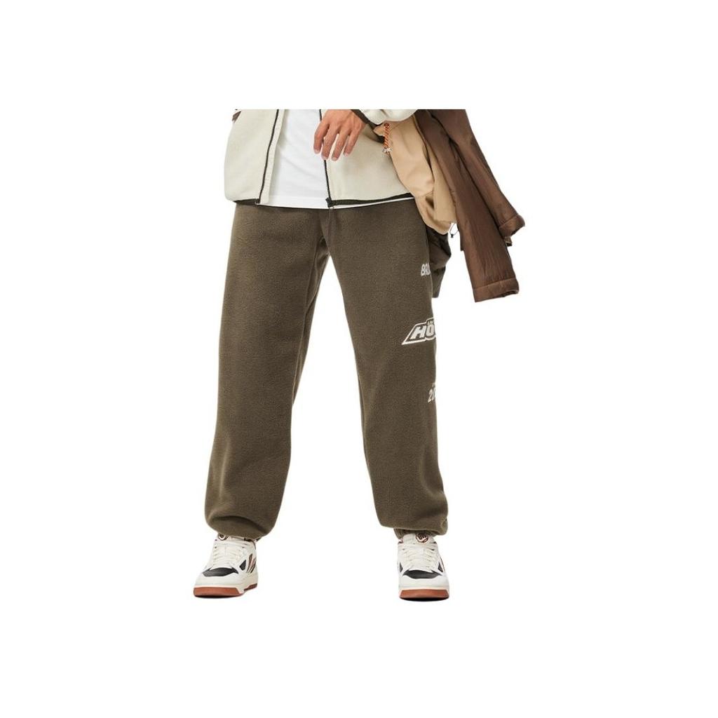 Li Ning Bad Five Comfortable Casual Loose Letter Print Fleece Jogger Pants Men Bottoms Slate-Brown AKYU429-2