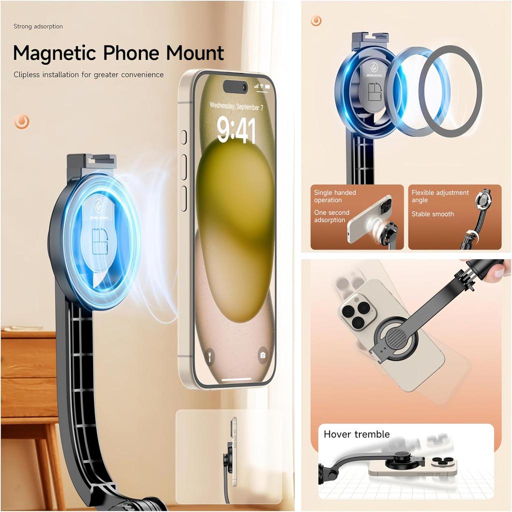 Magnetic Mini Extendable Selfie Stick Tripod Holder Stand with Fill Light Bluetooth Wireless Remote for iPhone 17 16 15 &Android