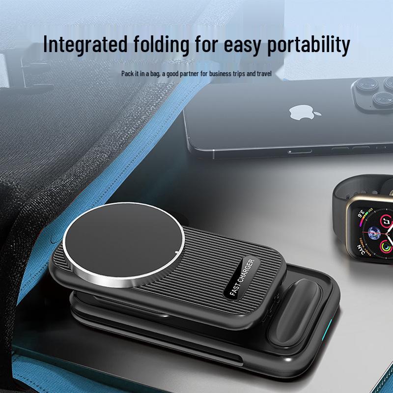 3-in-1 Foldable Wireless Charging Stand with Magnetic Cable for Fast Charging