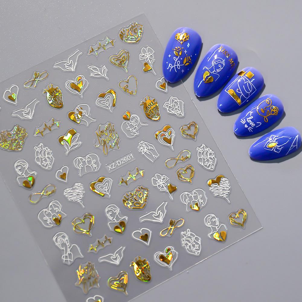 Valentine'S Day Nail Art Sticker Romantic Theme Love Rose Platinum 3D Adhesive Valentine'S Day Nail Sticker