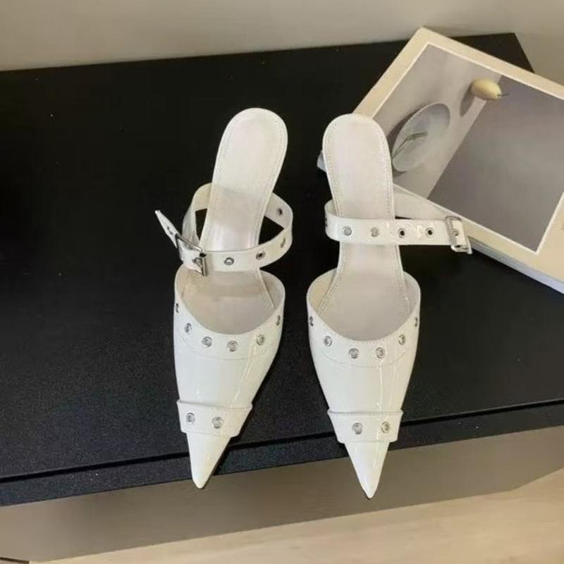 Mode 2025 Neue Punk Goth Metall Schnalle High Heels Damen Sandalen Sommer Spitzschuh Party Schuhe Mode Pumps Schuhe