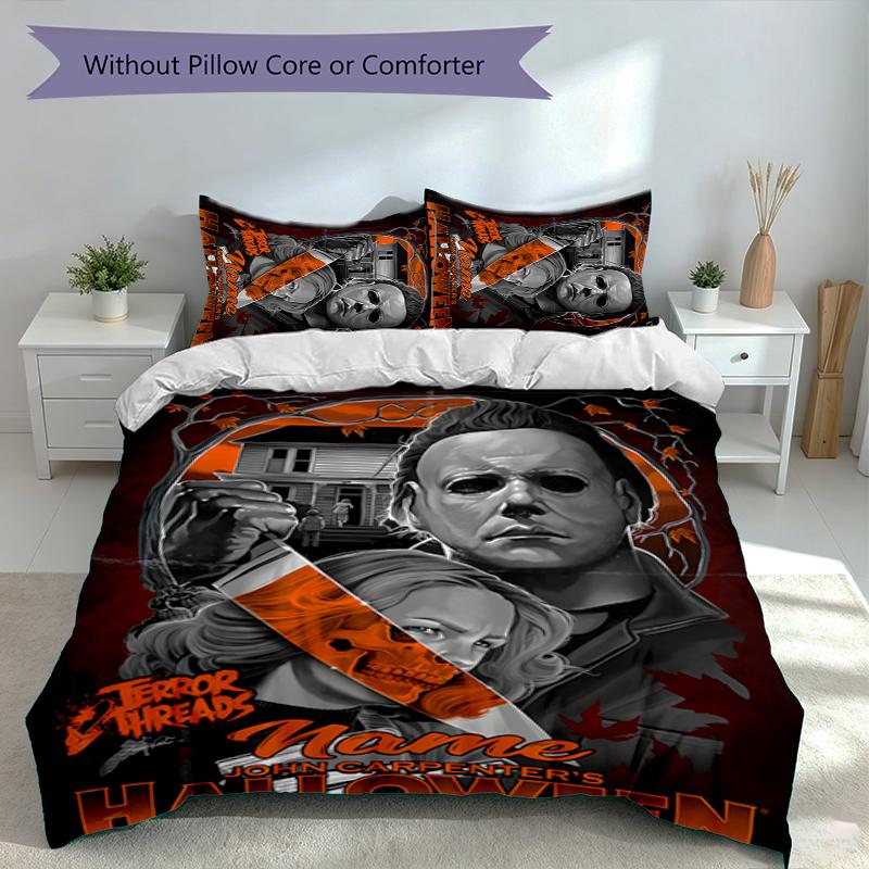 Set da 3 pezzi con nome personalizzato Michael Myers, Include 1 copripiumino e 2 federe, Decorazione per camera da letto per tutte le stagioni
