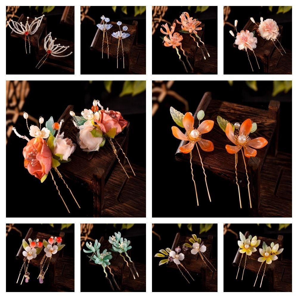 Ancient Floral Hair Stick Tassel Hanfu Headwear Retro Tang Dynasty Hairpin Women