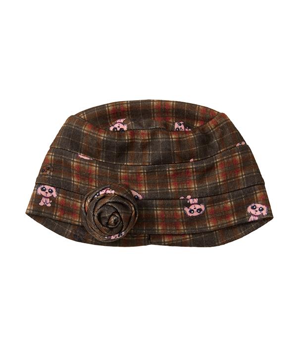 YOUTHBATH Corsage Checked Beanie_Brown