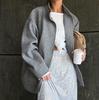 2026 Minimalist Grey Woolen Coat for Women – Early Autumn, Long Sleeve, Stand Collar, Loose Fit, Versatile High-end Top