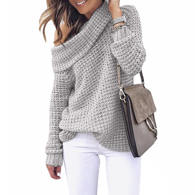 2026 Autumn Women's One-Shoulder Knit Sweater – European & American Off-the-Shoulder Irregular Style
