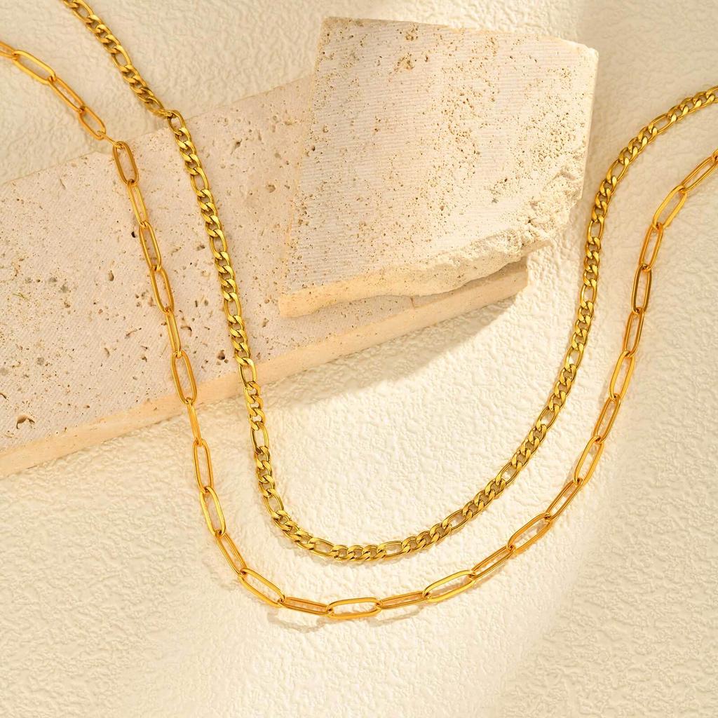 Trendy Layered Necklace for Women, 18K Gold Plated Stainless Steel Link Chain Modern Minimalist Jewelry