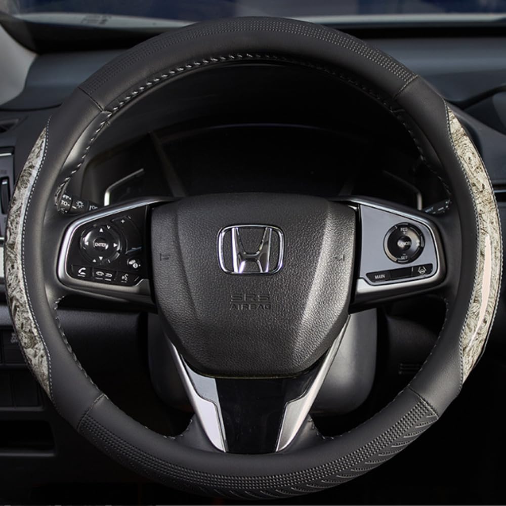 

TATACLEA Car Steering Wheel Cover, Peach Wood Grain Splice Carbon Fiber, All-Season, O-Shaped, 38cm Outer Diameter, Non-Slip, Wear-Resistant (Gray)