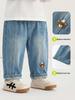 Kaka Panda Kids' Spring Jeans: Trendy Long Pants for Boys & Girls, Ideal for Toddlers in Spring & Autumn.