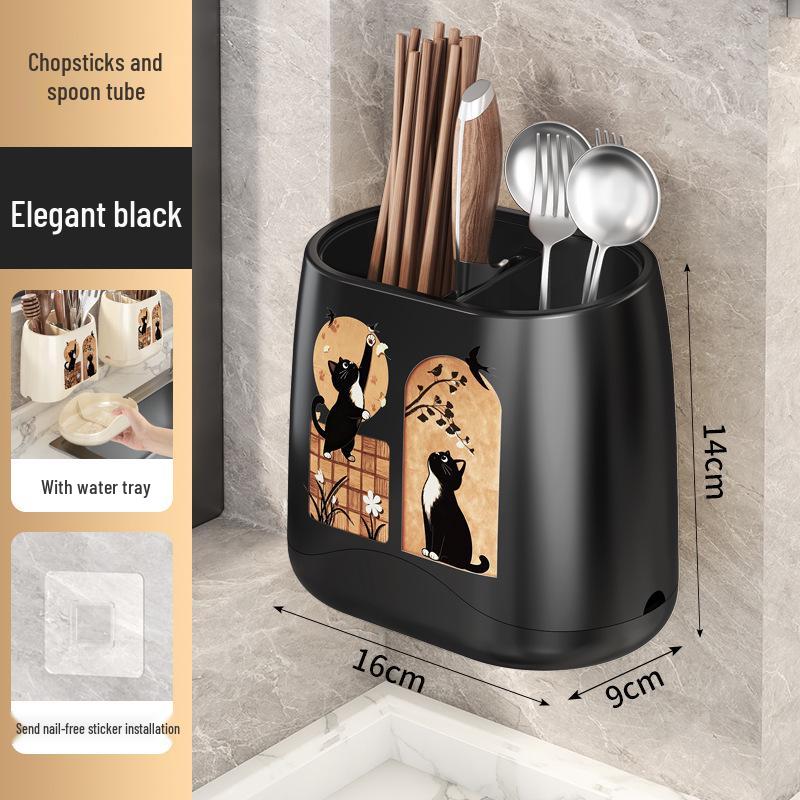 Multifunctional Kitchen Rack: Chopstick Holder & Utensil Storage матовый черный