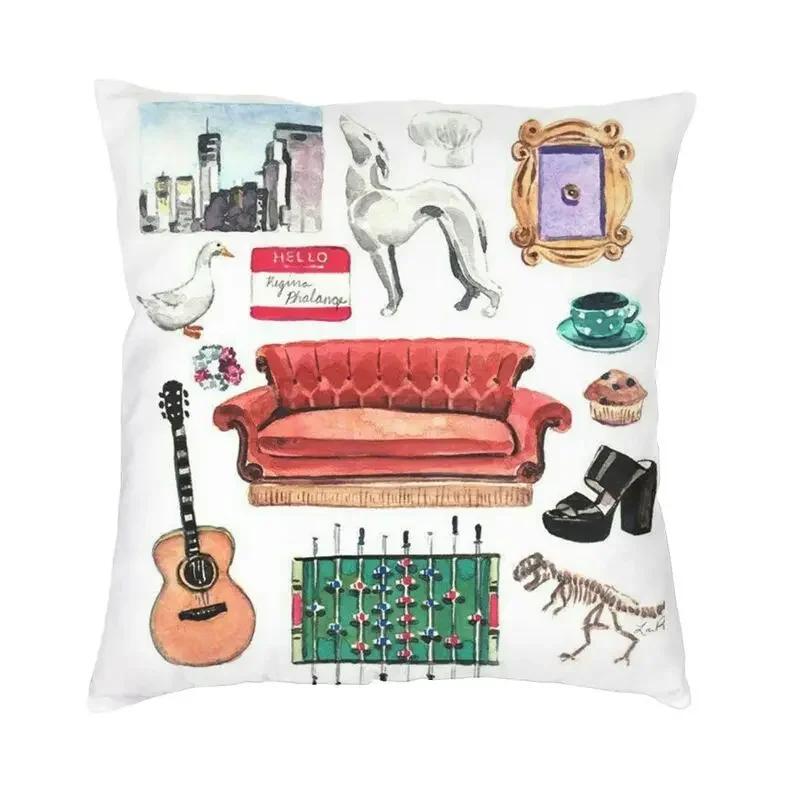 Friends Charaktere Klassisches Poster Kissenbezug TV-Show Samt Niedlicher Kissenbezug für Sofa Doppelseitiger Druck Kissen