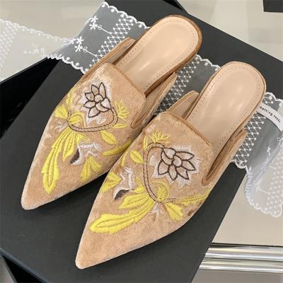 Fashion Eilyken Embroidery Pointed Toe Mules Slippers Women Fashion Low Heels Casual Party Shoes 2025 Summer Zapatos De Mujer