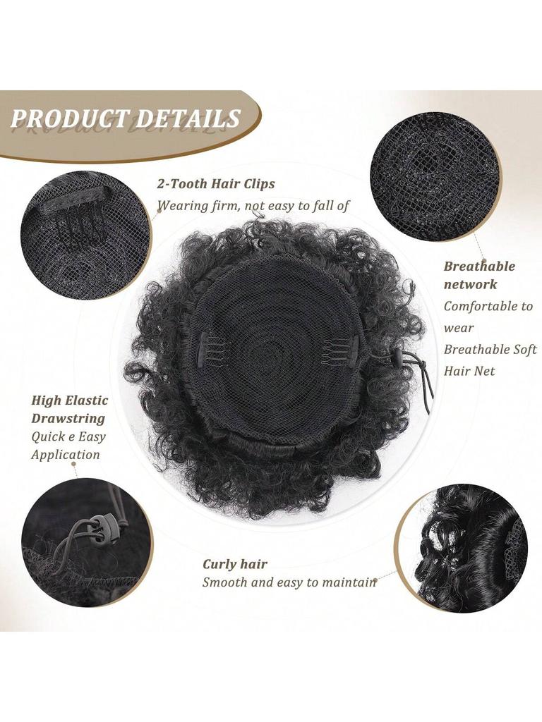 Afro Puff Drawstring Ponytail Hair Buns 1PCS/Pack 6 Inch for Girls Children Black Women Natural Black Kinky Curly Hair Updo Donut Chignon