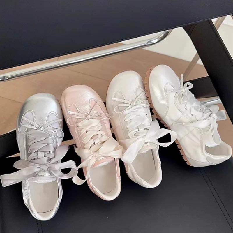 Fashion Women Flats Sneakers Designer Lace Up Bow Shoes 2025 Summer New Trend Casual Running Sport Shoes Walking Soft Sandalias De Mujer