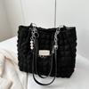 Korean Style Plaid Handbag Beaded Bubble Cloud Bag Fashion Pleated Tote Bag  Girls