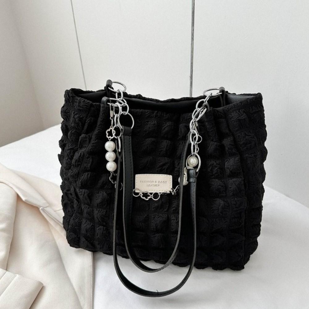 Korean Style Plaid Handbag Beaded Bubble Cloud Bag Fashion Pleated Tote Bag  Girls