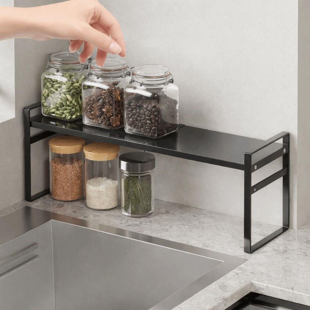 Double-Layer Expandable Cabinet Shelf Large Capacity Narrow Spice Rack  for Kitchen