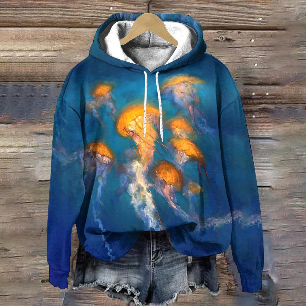 

Осень/Зима Пуловеры Толстовки С Узором Морских Животных Женские Толстовки Модная Женская Одежда Топы Повседневные Свободные Женские Толстовки XL