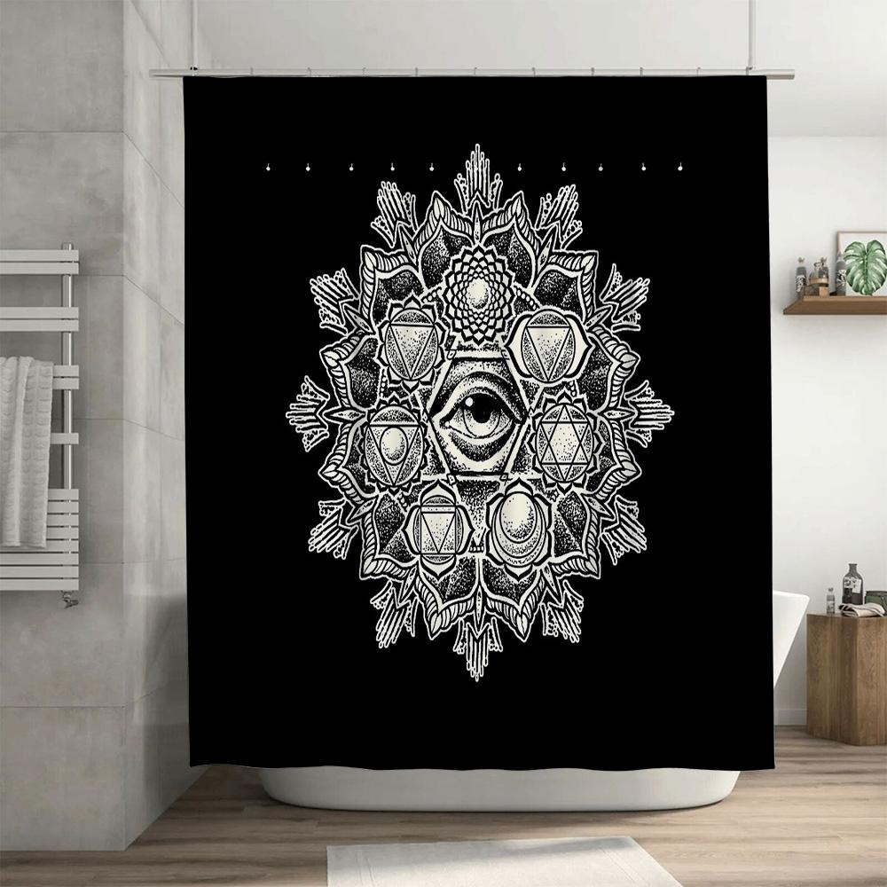 Mystic Mandala Shower Curtain Gothic Home Decor Bohemian Tapestry Wall Hanging Dark Art Spiritual Decor Sacred Geometry Room Div