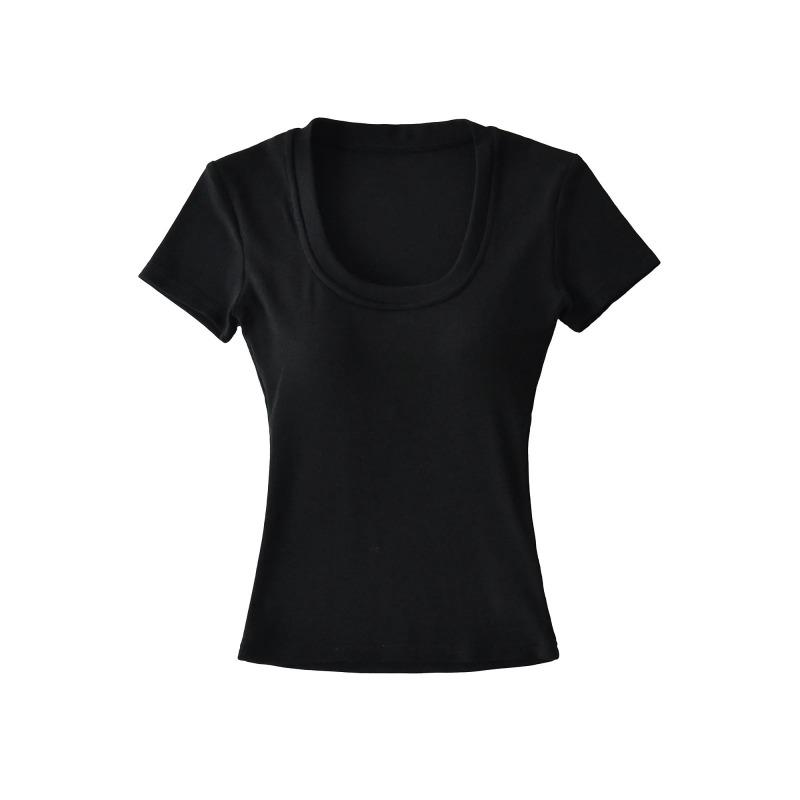 Spice girl u-neck short-sleeved t-shirt women's short with chest pad summer waist tight sexy t-shirt high waist bottoming shirt top