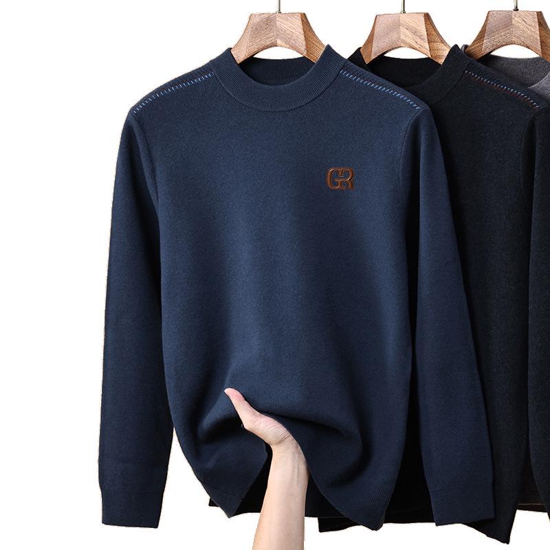Men's 100% Wool Sweater - 2025 Autumn/Winter New Style Round Neck High-End Knitwear