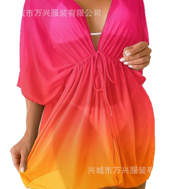 2025 Gradient Beach Sunscreen Cardigan Bikini Swimsuit Women's Outerwear Seaside Vacation Cover-up Swimsuit