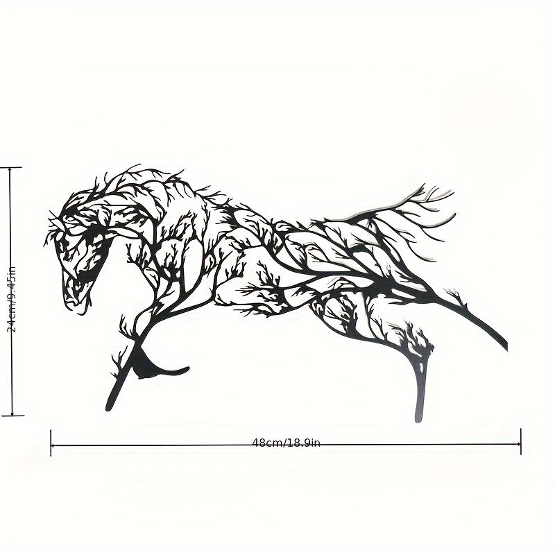 1 Stück Metallpferd Ast Wanddeko Schwarze Eisenkunst Silhouette für Wohnzimmer Außen Halloween Weihnachten Neujahrsgeschenk