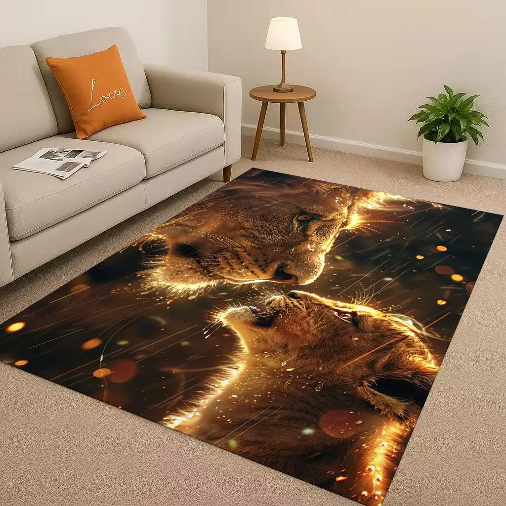 Classic Tiger Lion Beast Art Cartoon Living Room Non-Slip Area Rug Carpet For Bedroom Playroom Sofa,Home Decor Doormat Gift