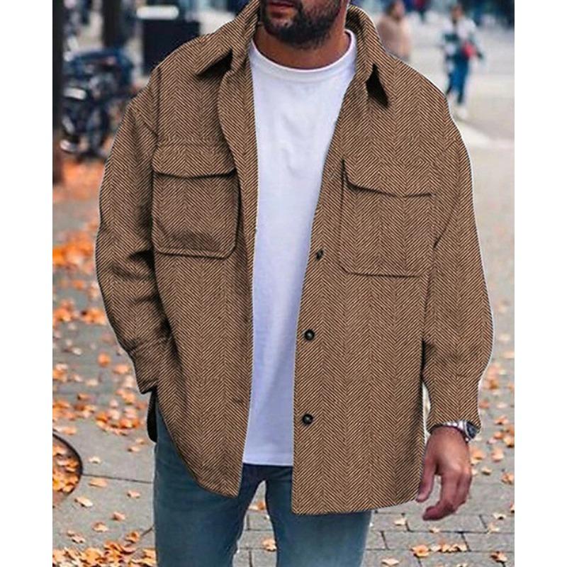Men Fashion Turn Down Collar Long Sleeve Casual Workwear Windproof Jacket
