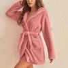 Autumn and Winter Hooded Home Plush Pajamas Short Sleeved Solid Color Warm, Nightgown