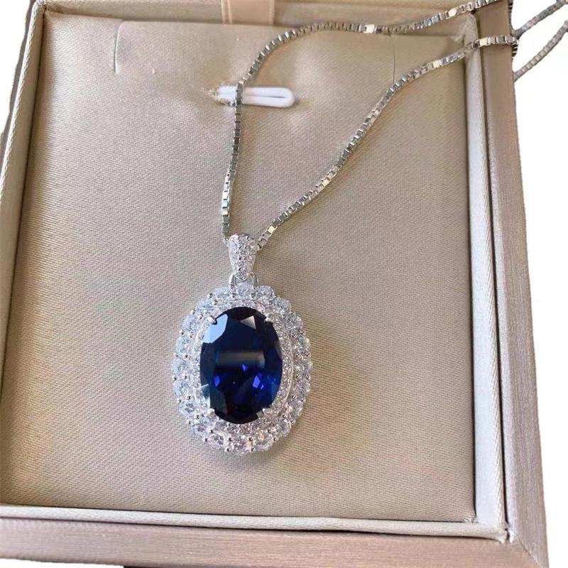 Classic Sapphire Jewelry Sets Ring Necklace Earrings For Women Dark Blue Oval Necklace Tanzanite Retro Exquisite Luxury Gift