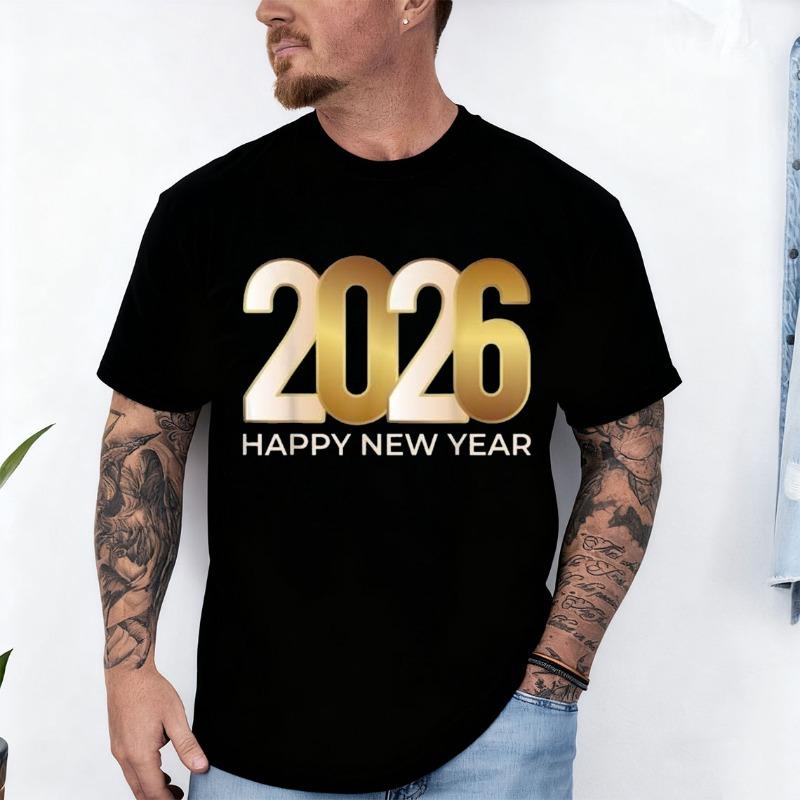 NWT Happy New Year 2026 Design Best Gift Idea Tee TShirt Men and Women Crew Neck Short Sleeve Cotton Top Casual Fashion Tees
